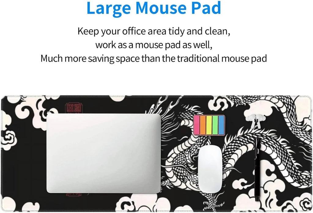 Gaming Mouse Pad Desk Pad,Extended Big Mouse Pad,31.5X11.8 Inch Long Computer Keyboard Mouse Mat Mousepad with 3Mm Non-Slip Base and Stitched Edge for Gaming and Office\U2026 (Loong)