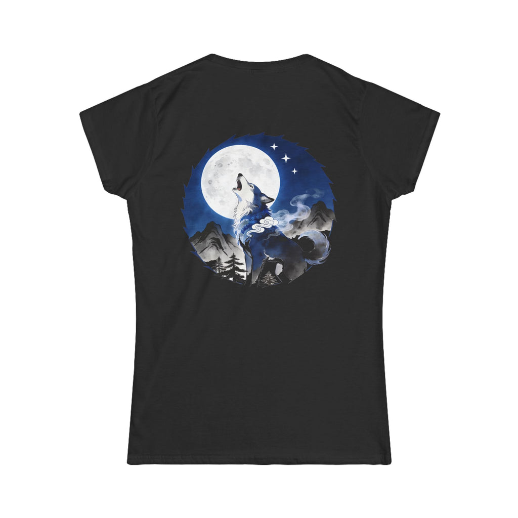Moonlit Wolf Women's Tee — Anime Spirit Wolf Full Moon Graphic T-Shirt | Back Print