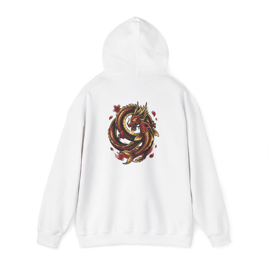 Imperial Dragon Hoodie — Crimson Gold Japanese Dragon Graphic Sweatshirt | Back Print