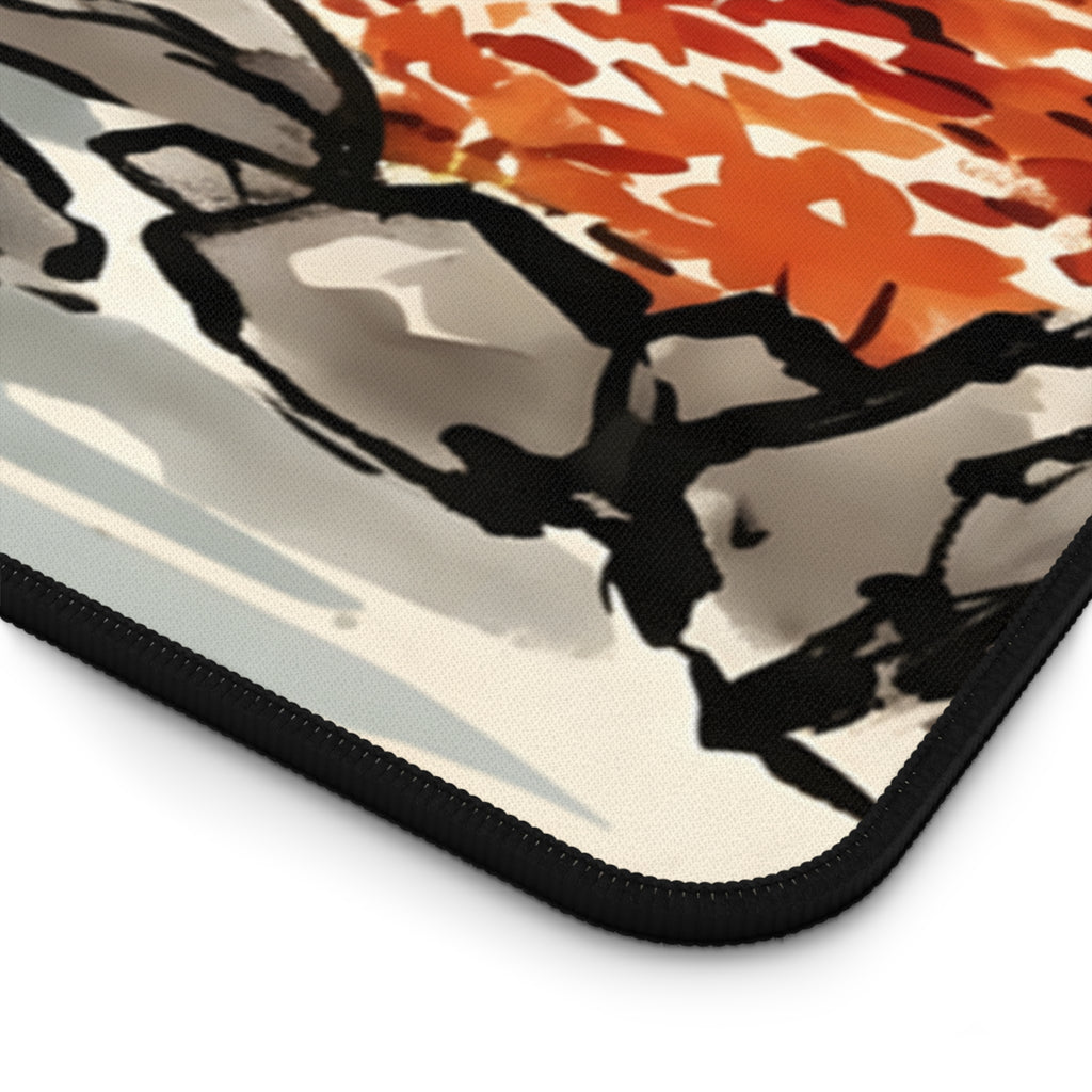 Autumn Japanese Garden Desk Mat — Koi Pond & Torii Desk Pad