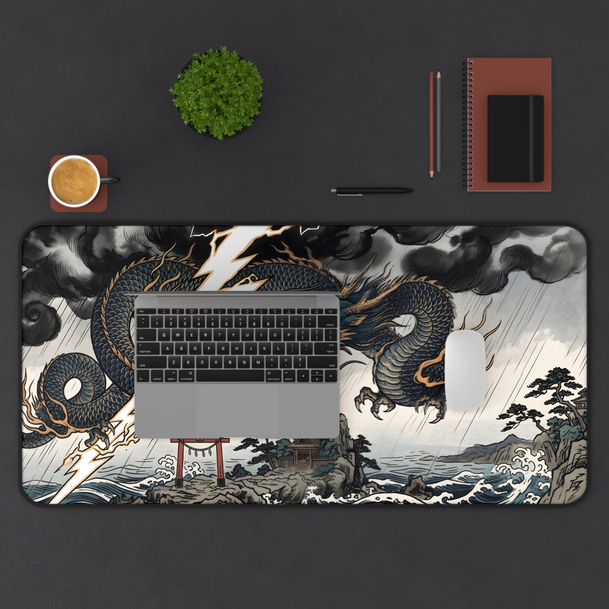 Japanese Dragon Lightning Desk Mat — Storm Wave Gaming/Work Mouse Pad