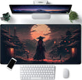 Japanese Landscape Desk Mat Post Moonlight Samurai Mouse Pad Large Dark Aesthetic Desk Pad Gaming Mousepad Extended XXL 31.5 X 15.7 in Laptop Computer Mouse Keyboard Mat