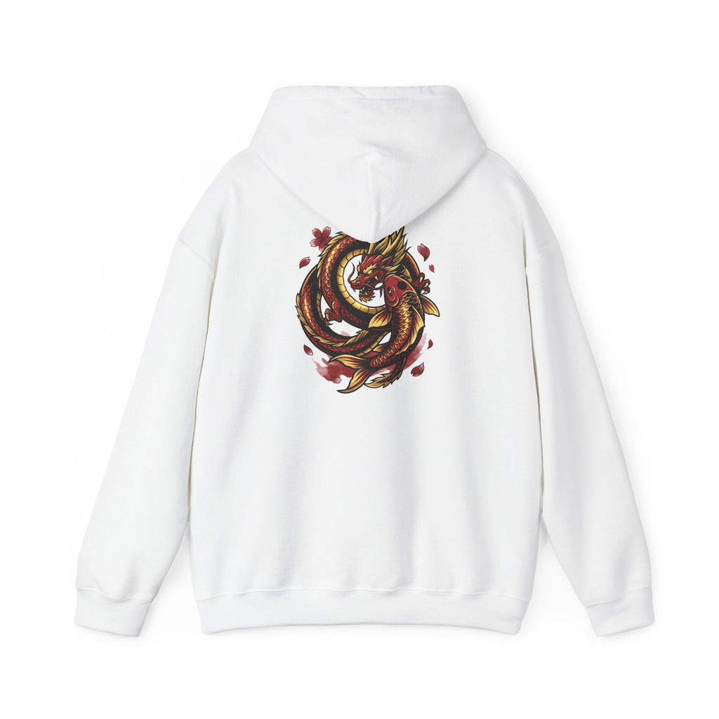 Imperial Dragon Hoodie — Crimson Gold Japanese Dragon Graphic Sweatshirt | Back Print