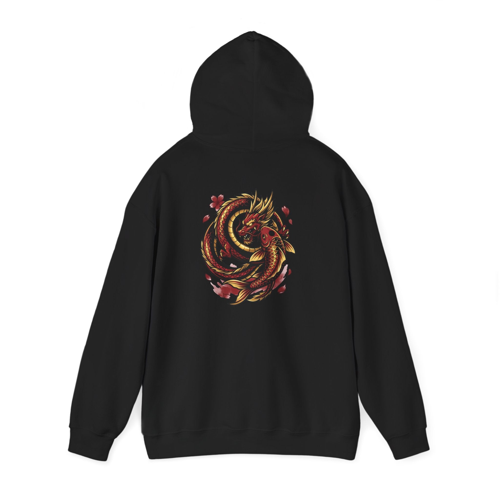 Imperial Dragon Hoodie — Crimson Gold Japanese Dragon Graphic Sweatshirt | Back Print