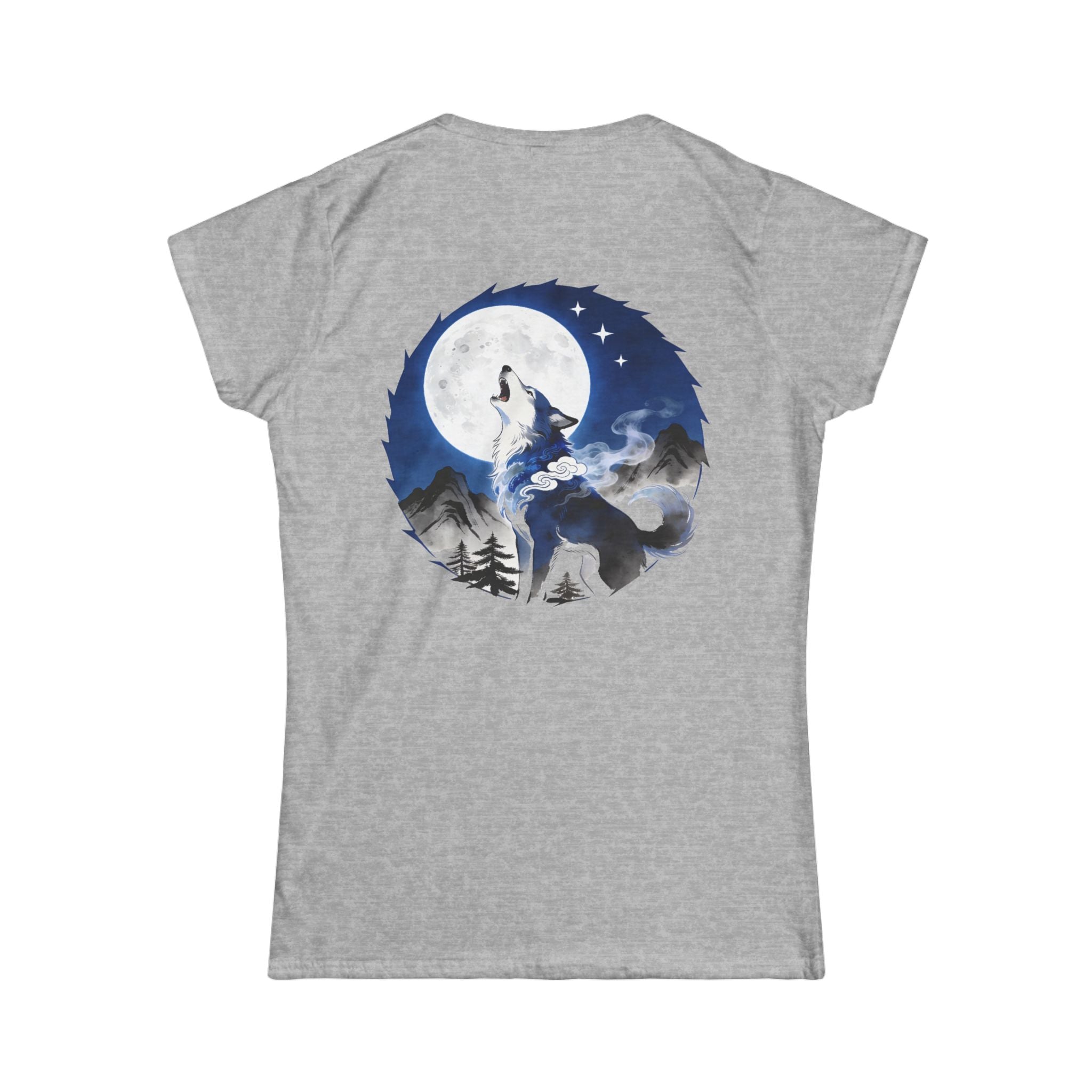 Moonlit Wolf Women's Tee — Anime Spirit Wolf Full Moon Graphic T-Shirt | Back Print