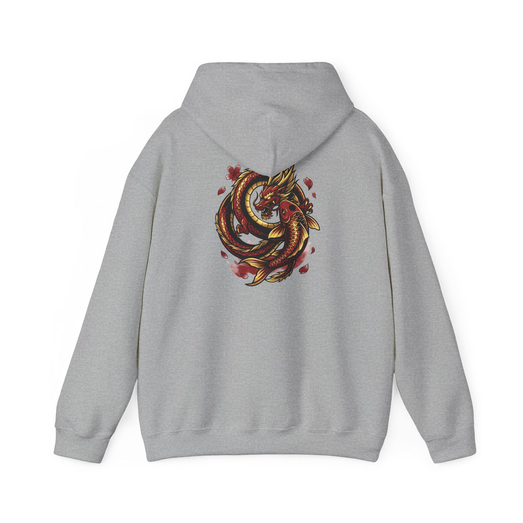 Imperial Dragon Hoodie — Crimson Gold Japanese Dragon Graphic Sweatshirt | Back Print