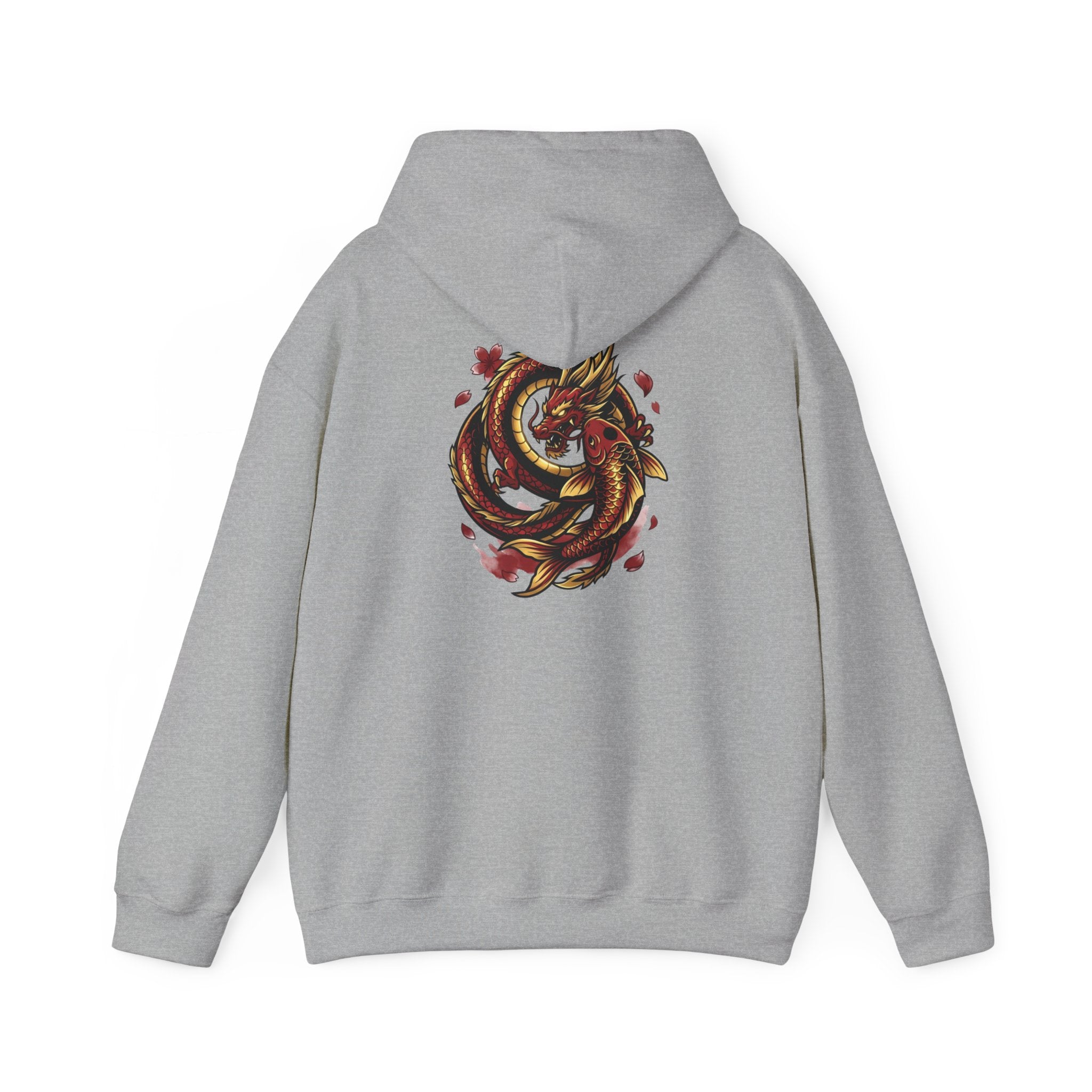 Imperial Dragon Hoodie — Crimson Gold Japanese Dragon Graphic Sweatshirt | Back Print
