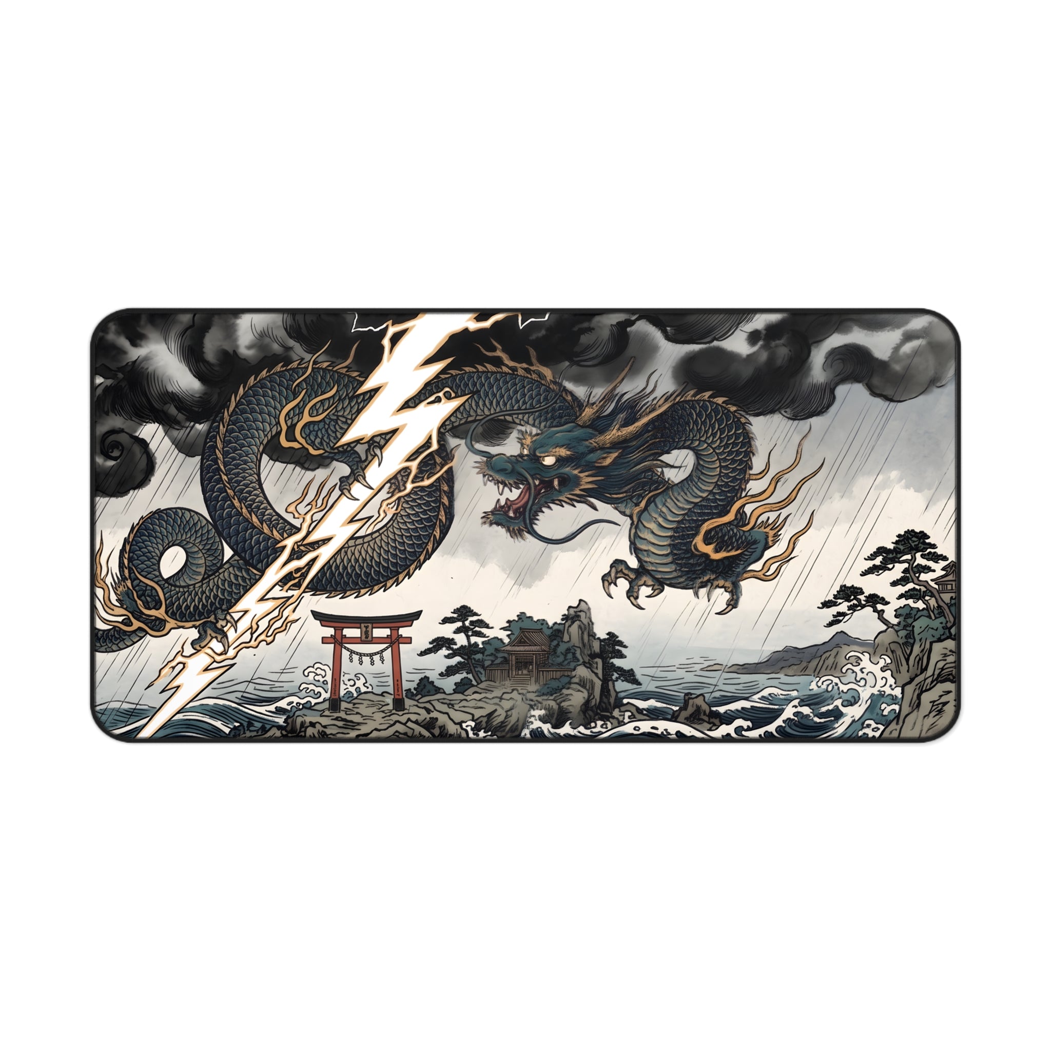 Japanese Dragon Lightning Desk Mat — Storm Wave Gaming/Work Mouse Pad