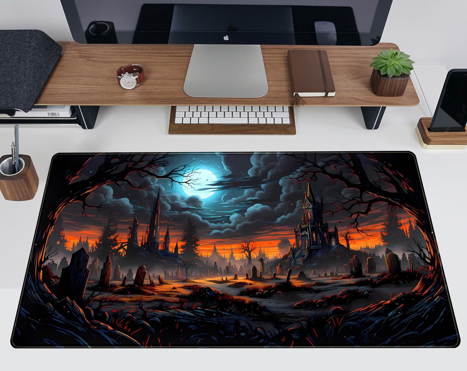 Dark Fantasy Castle Desk Mat Extended Desk Pad Gaming Mouse Pad, XXL Large Computer Laptop Keyboard Mat Wireless Mouse Mat, Office Desk Decor Mousepad Deskmat with Stitched Edges Matt 31.5X15.7 In
