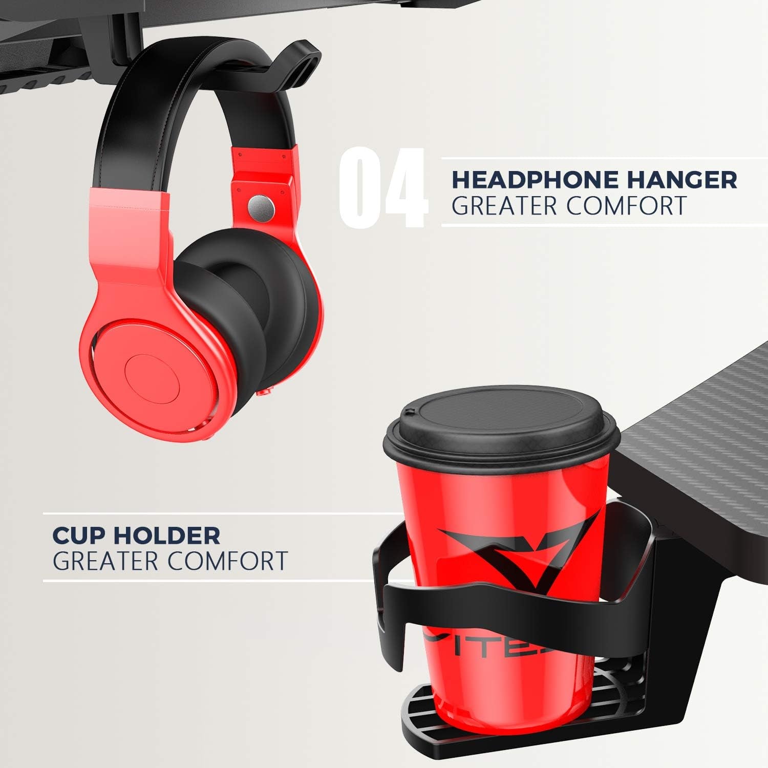 Ergonomic Gaming Desk 55 Inch, Z Shaped Office PC Computer Desk with Mouse Pad, Gamer Tables with Gaming Handle Rack, Cup Holder Headphone Hook