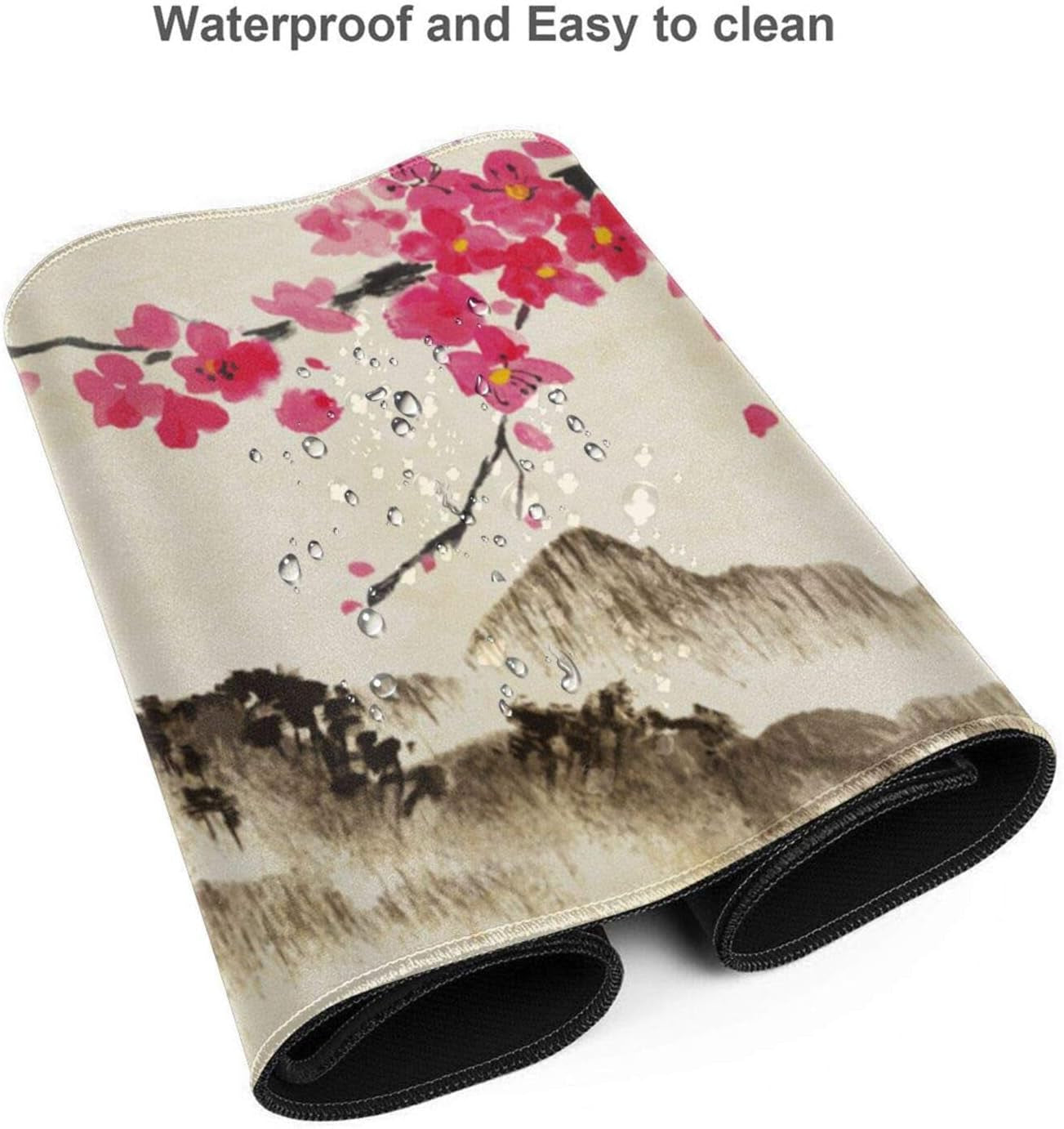 Japanese Watercolor Mountain Gaming Mouse Pad XL, Extended Large Mouse Mat Desk Pad, Stitched Edges Mousepad, Long Rubber Base Mice Pad, 31.5 X 11.8 Inch