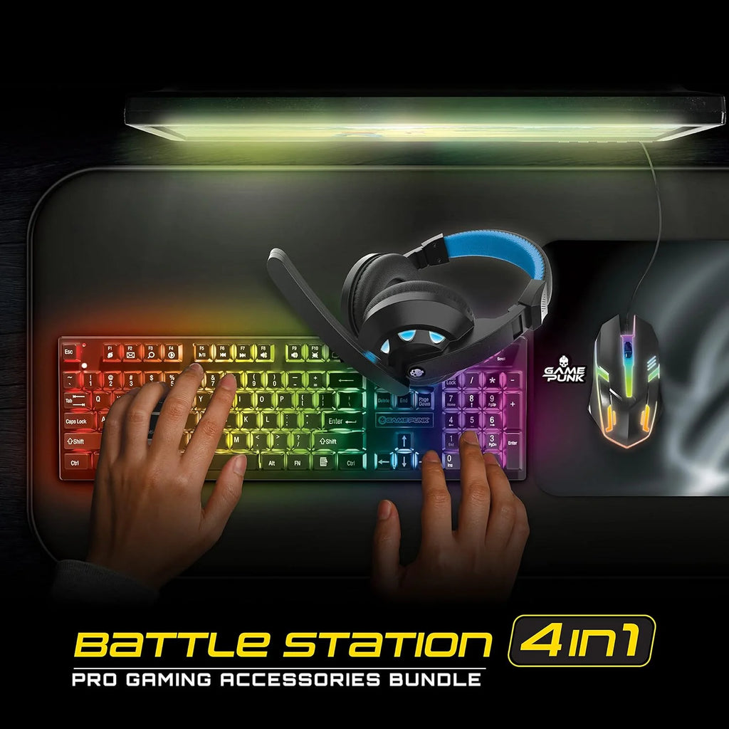 GAMEPUNK 4-Piece Pro Gaming PC Accessories Bundle with Mouse, Mousepad, Keyboard, and Headset
