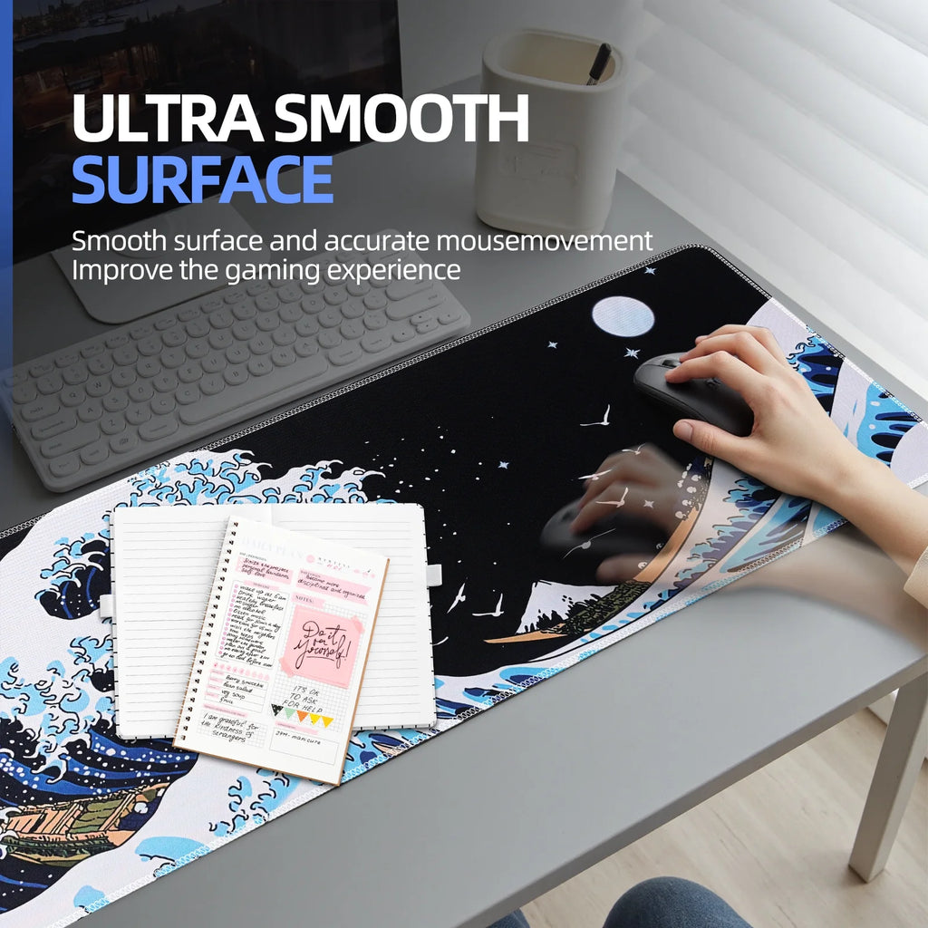 Gaming Mouse Pad,Mouse Pad 31.5X11.8Inch Large Extended Computer Mouse Mat Keyboard Full Desk Mousepad for Gaming, Office, Wave of Kanagawa