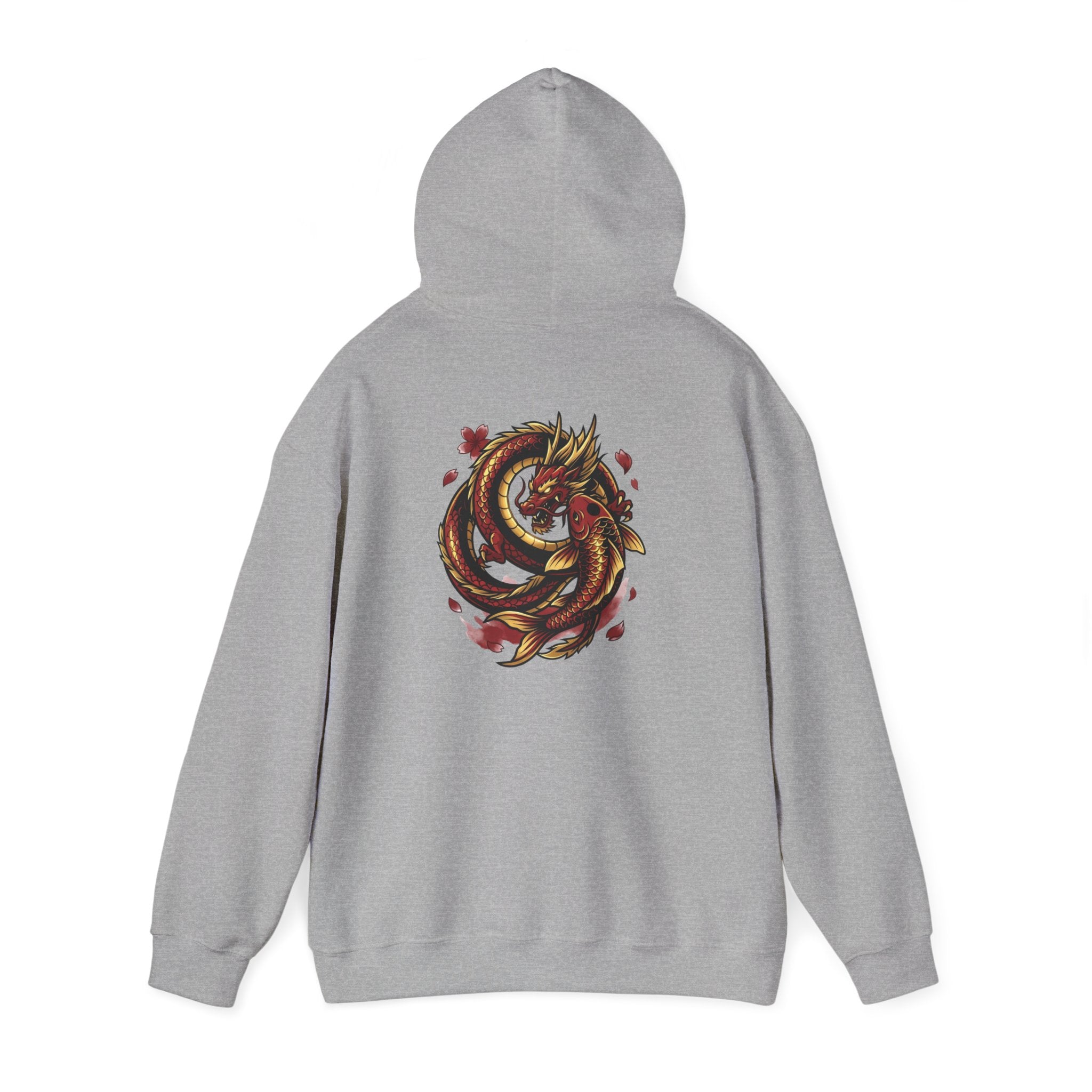 Imperial Dragon Hoodie — Crimson Gold Japanese Dragon Graphic Sweatshirt | Back Print