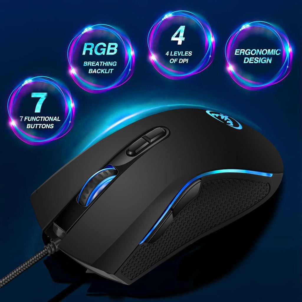 Gaming Mouse Wired, USB Computer Mouse with 4 Adjustable DPI, RGB Backlit LED, Side Buttons, Ergonomic Optical Mice for PC, Laptop, Windows, Mac, Vista, Linux, Gamer
