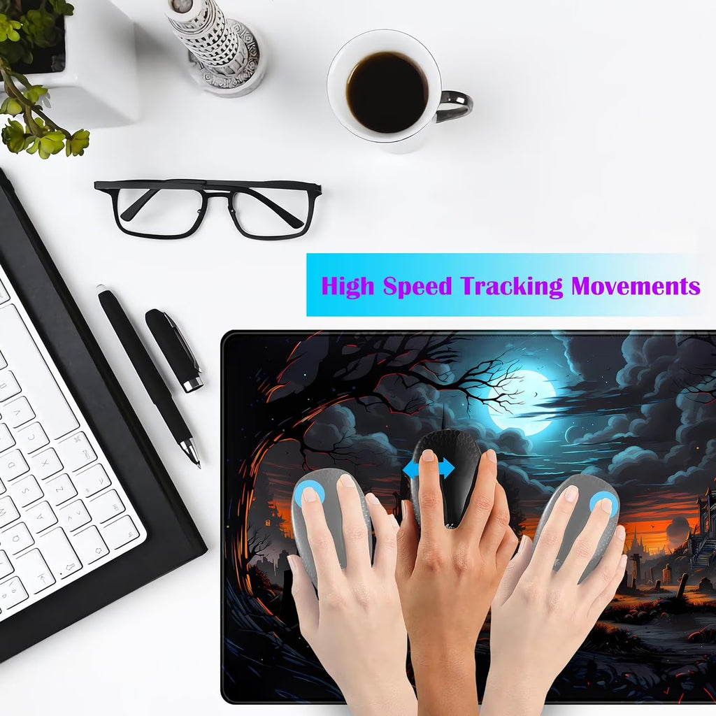 Dark Fantasy Castle Desk Mat Extended Desk Pad Gaming Mouse Pad, XXL Large Computer Laptop Keyboard Mat Wireless Mouse Mat, Office Desk Decor Mousepad Deskmat with Stitched Edges Matt 31.5X15.7 In
