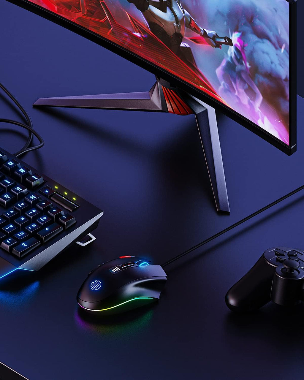 Wired RGB Gaming Mouse, High Performance USB Ergonomic Computer Mouse, 12 Programmable Buttons, 5000 DPI Optical, Chroma LED Backlight, Adjustable Weight MMO Gamer Mice for PC Desktop