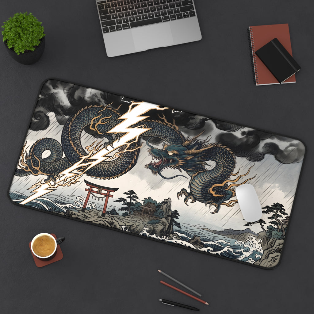 Japanese Dragon Lightning Desk Mat — Storm Wave Gaming/Work Mouse Pad