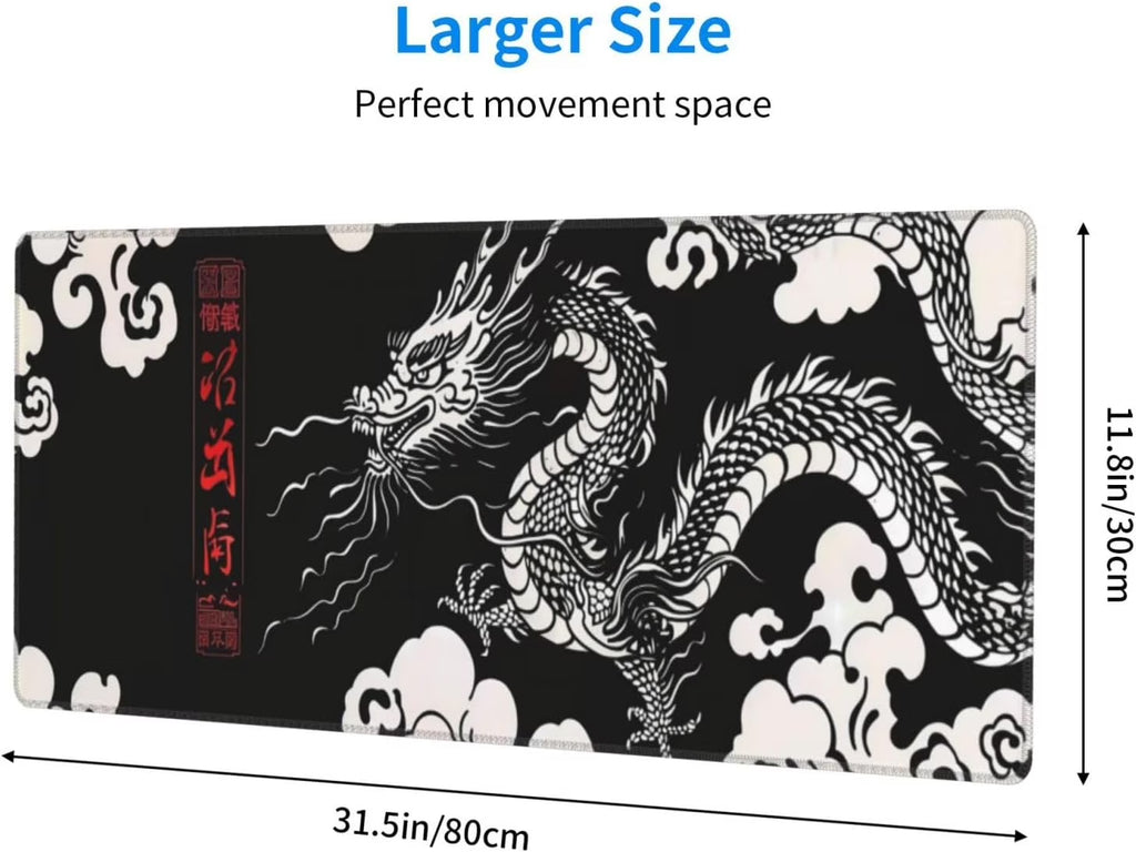 Gaming Mouse Pad Desk Pad,Extended Big Mouse Pad,31.5X11.8 Inch Long Computer Keyboard Mouse Mat Mousepad with 3Mm Non-Slip Base and Stitched Edge for Gaming and Office\U2026 (Loong)