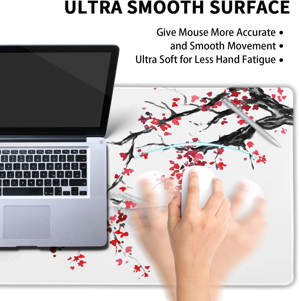 Japanese Cherry Blossom Sakura Large Gaming Mouse Pad 31.5×11.8 Inch XL Extended Waterproof Moudepads Non-Slip Rubber Base Keyboard Mat for Work/Office/Home