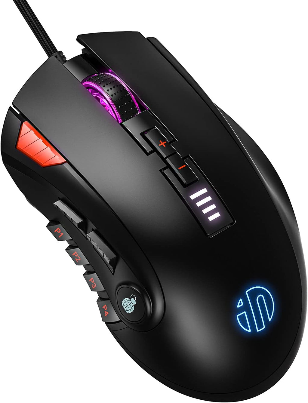 Wired RGB Gaming Mouse, High Performance USB Ergonomic Computer Mouse, 12 Programmable Buttons, 5000 DPI Optical, Chroma LED Backlight, Adjustable Weight MMO Gamer Mice for PC Desktop