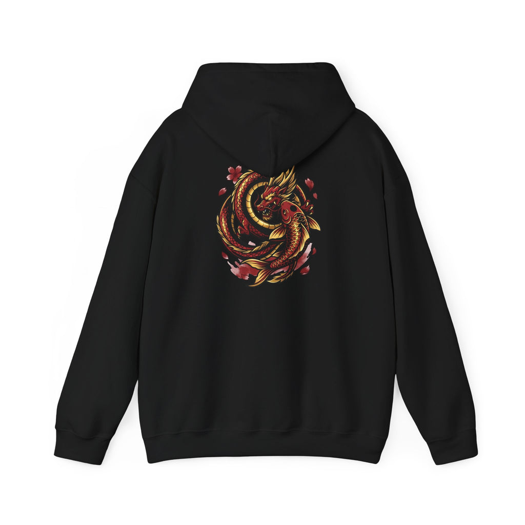 Imperial Dragon Hoodie — Crimson Gold Japanese Dragon Graphic Sweatshirt | Back Print