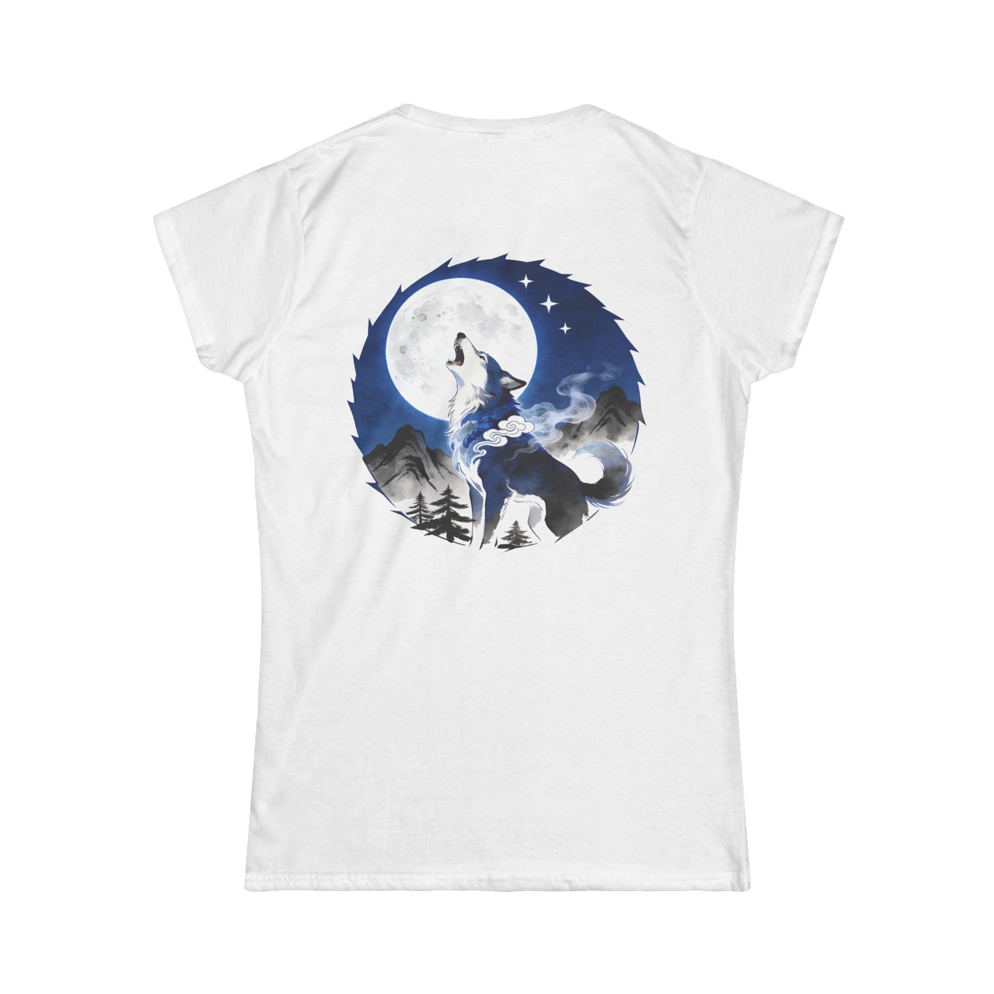 Moonlit Wolf Women's Tee — Anime Spirit Wolf Full Moon Graphic T-Shirt | Back Print