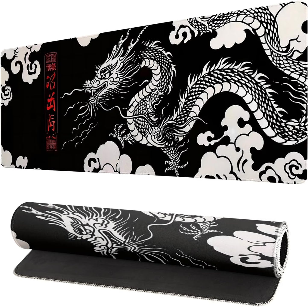 Gaming Mouse Pad Desk Pad,Extended Big Mouse Pad,31.5X11.8 Inch Long Computer Keyboard Mouse Mat Mousepad with 3Mm Non-Slip Base and Stitched Edge for Gaming and Office\U2026 (Loong)