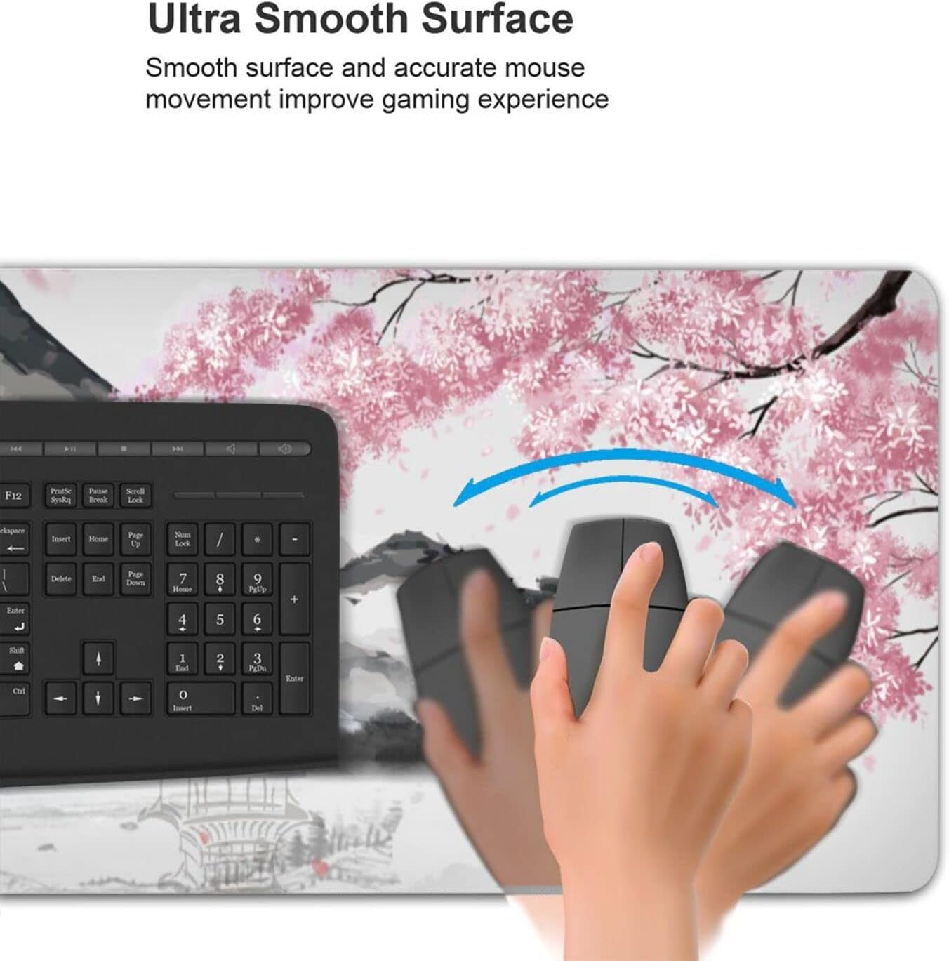 Japanese Mouse Pad Cherry Blossom Gaming Mouse Pad Sakura Extended XL Mousepad Non Slip Stitched Edges Office Desk Pad 31.5 X 11.8 Inch