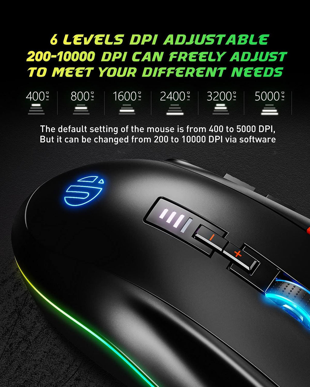 Wired RGB Gaming Mouse, High Performance USB Ergonomic Computer Mouse, 12 Programmable Buttons, 5000 DPI Optical, Chroma LED Backlight, Adjustable Weight MMO Gamer Mice for PC Desktop