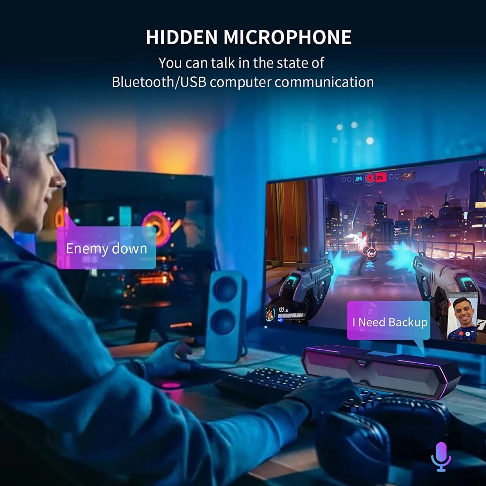 MG300 Bluetooth Tabletop Speaker with RGB Light Effects (Black)