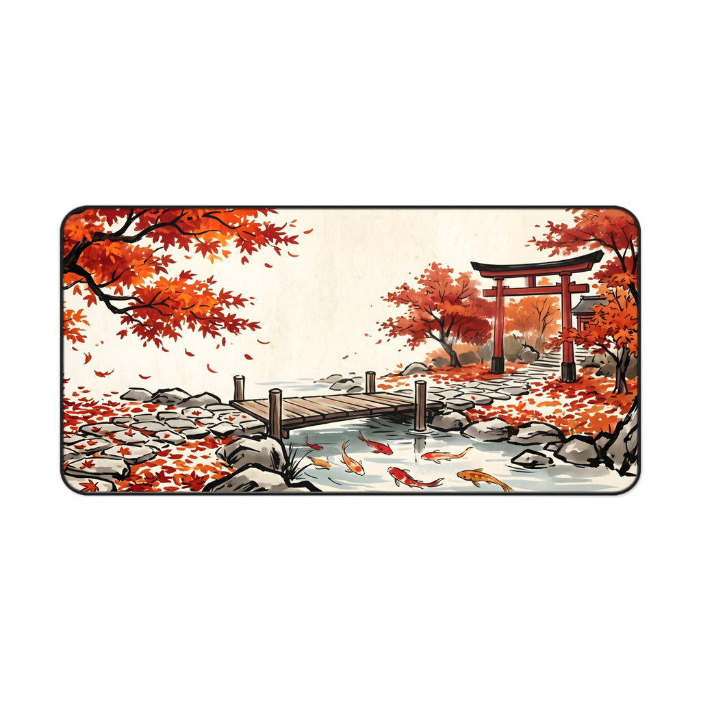 Autumn Japanese Garden Desk Mat — Koi Pond & Torii Desk Pad