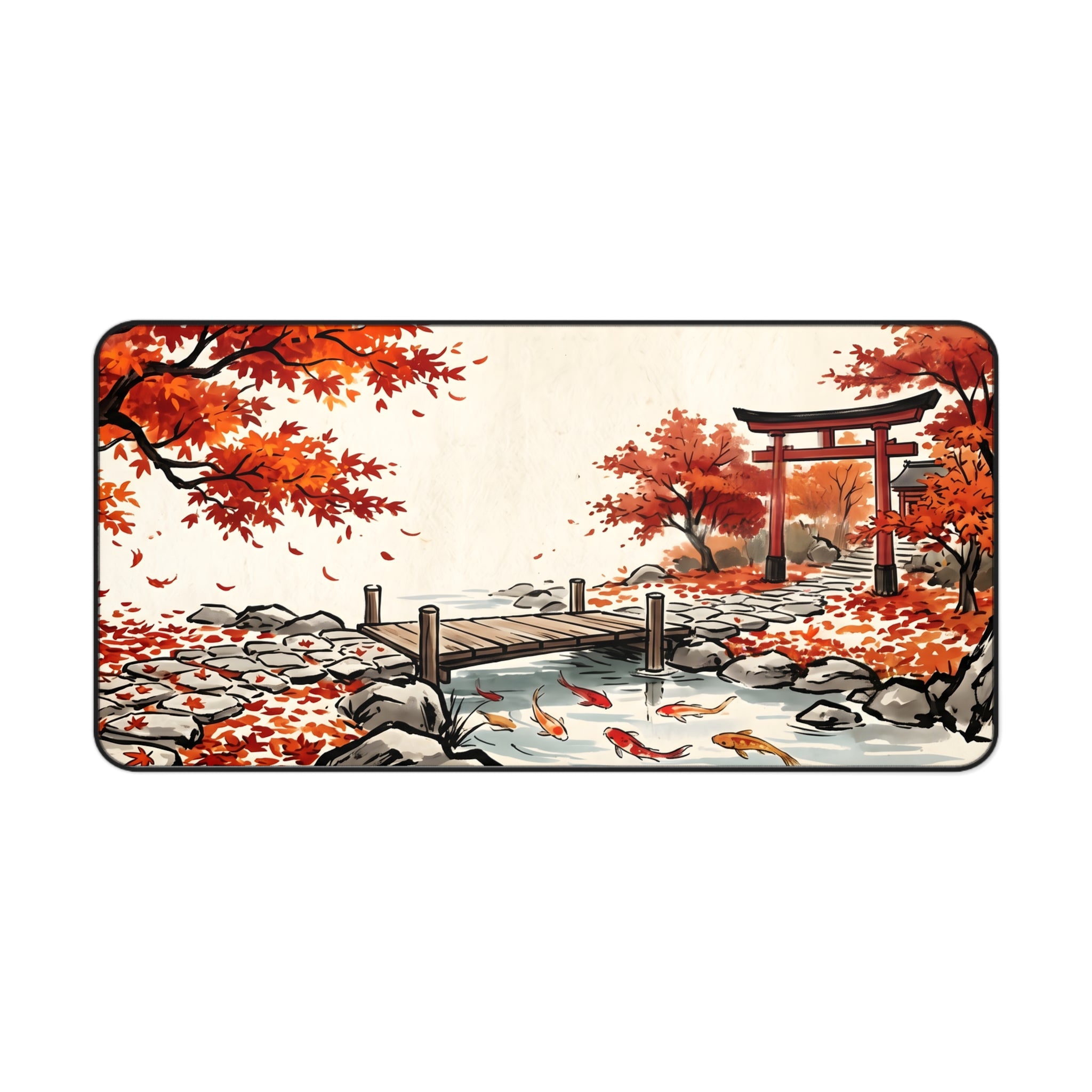 Autumn Japanese Garden Desk Mat — Koi Pond & Torii Desk Pad