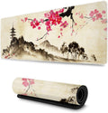 Japanese Watercolor Mountain Gaming Mouse Pad XL, Extended Large Mouse Mat Desk Pad, Stitched Edges Mousepad, Long Rubber Base Mice Pad, 31.5 X 11.8 Inch