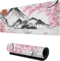 Japanese Mouse Pad Cherry Blossom Gaming Mouse Pad Sakura Extended XL Mousepad Non Slip Stitched Edges Office Desk Pad 31.5 X 11.8 Inch