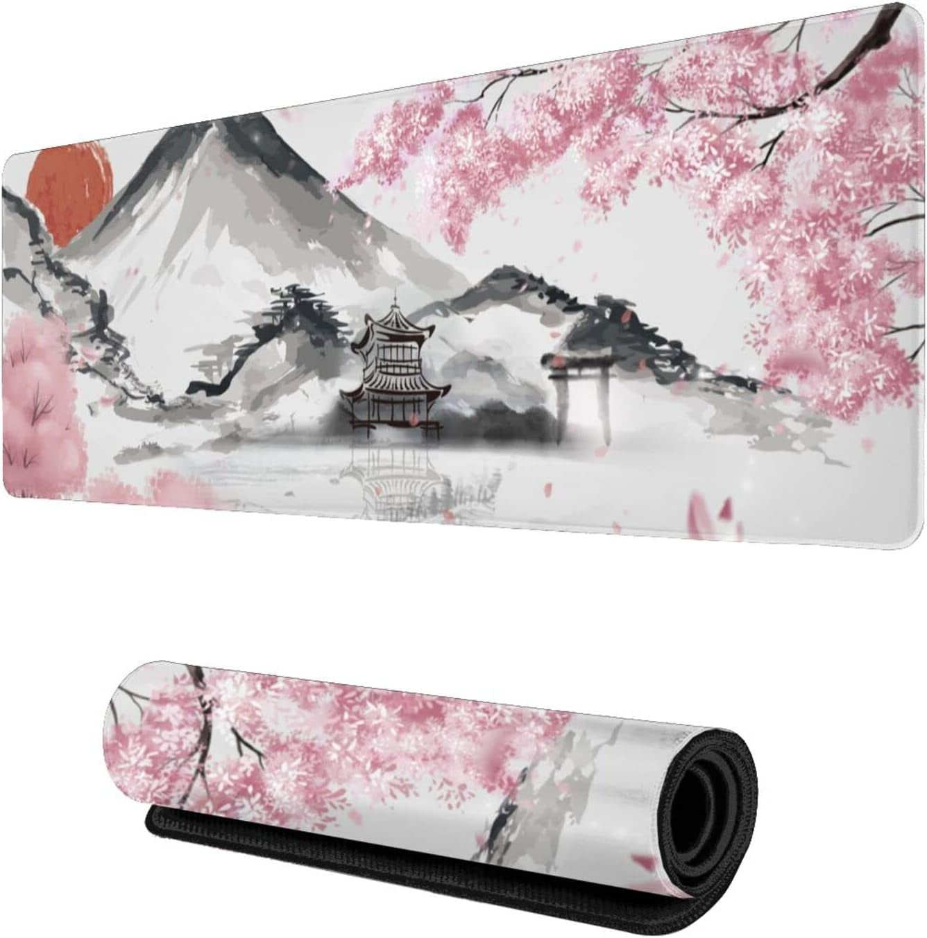 Japanese Mouse Pad Cherry Blossom Gaming Mouse Pad Sakura Extended XL Mousepad Non Slip Stitched Edges Office Desk Pad 31.5 X 11.8 Inch