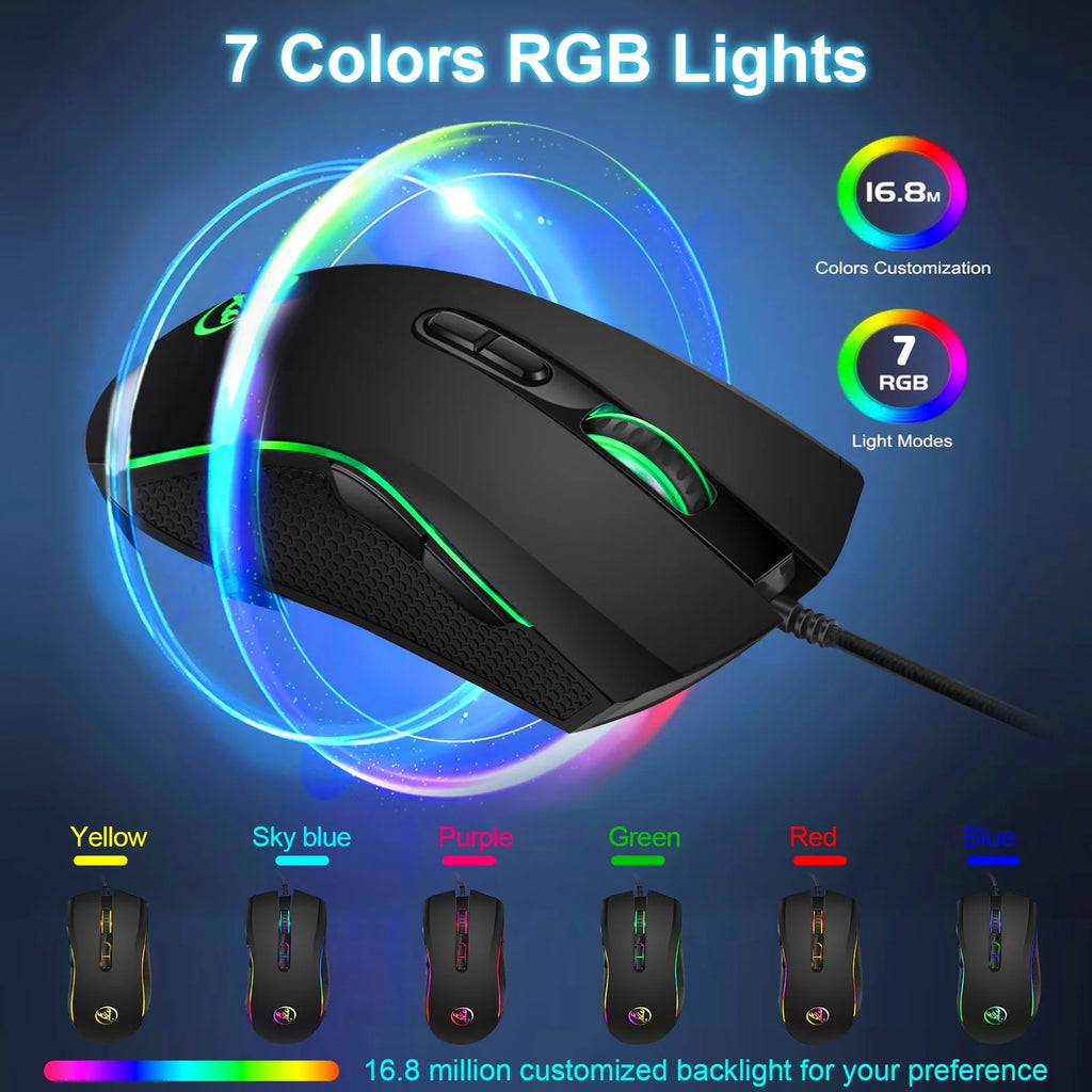 Gaming Mouse Wired, USB Computer Mouse with 4 Adjustable DPI, RGB Backlit LED, Side Buttons, Ergonomic Optical Mice for PC, Laptop, Windows, Mac, Vista, Linux, Gamer