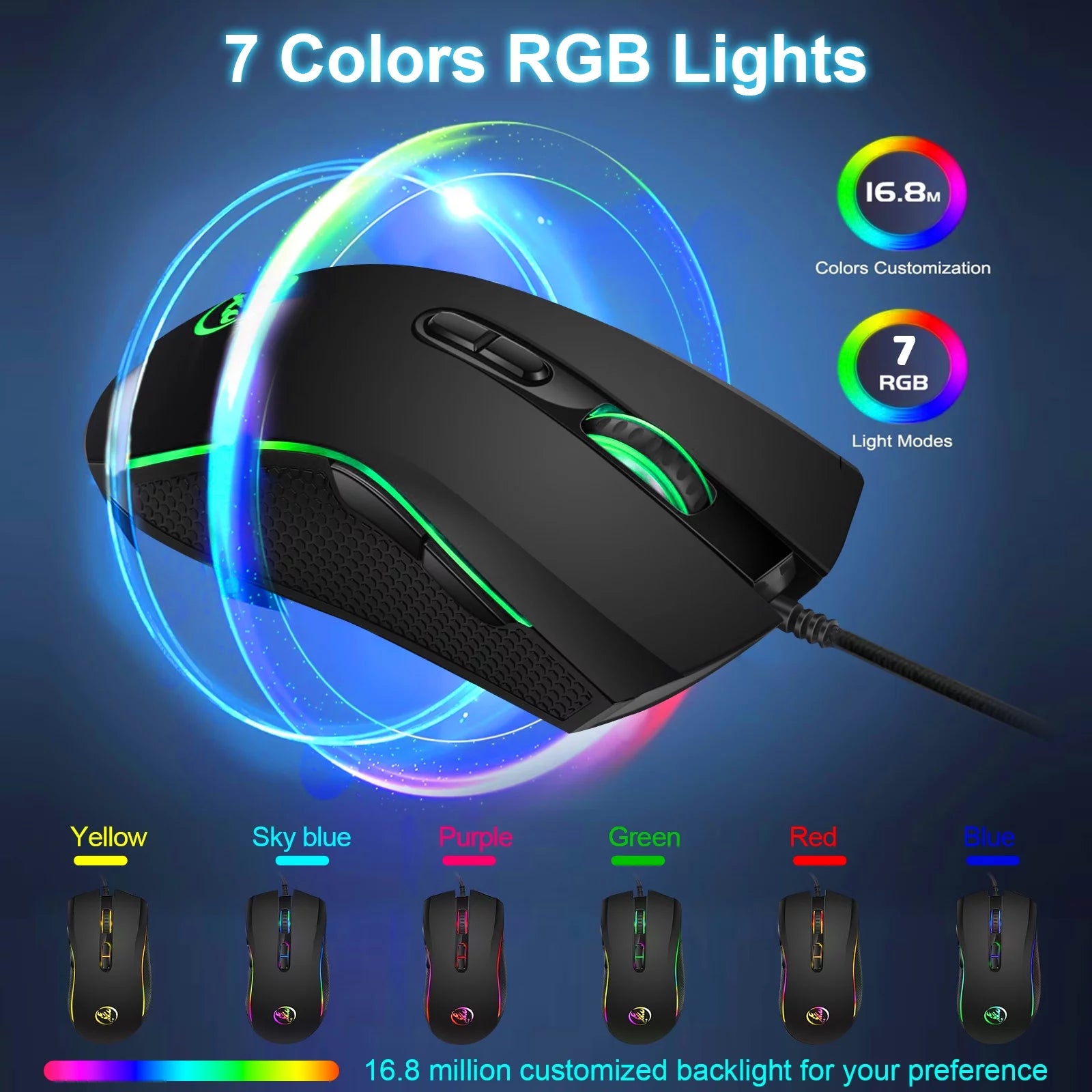 Gaming Mouse Wired, USB Computer Mouse with 4 Adjustable DPI, RGB Backlit LED, Side Buttons, Ergonomic Optical Mice for PC, Laptop, Windows, Mac, Vista, Linux, Gamer