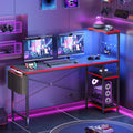 61" Reversible Gaming Desk with PC Shelf Computer Desk with LED Light Carbon Fiber