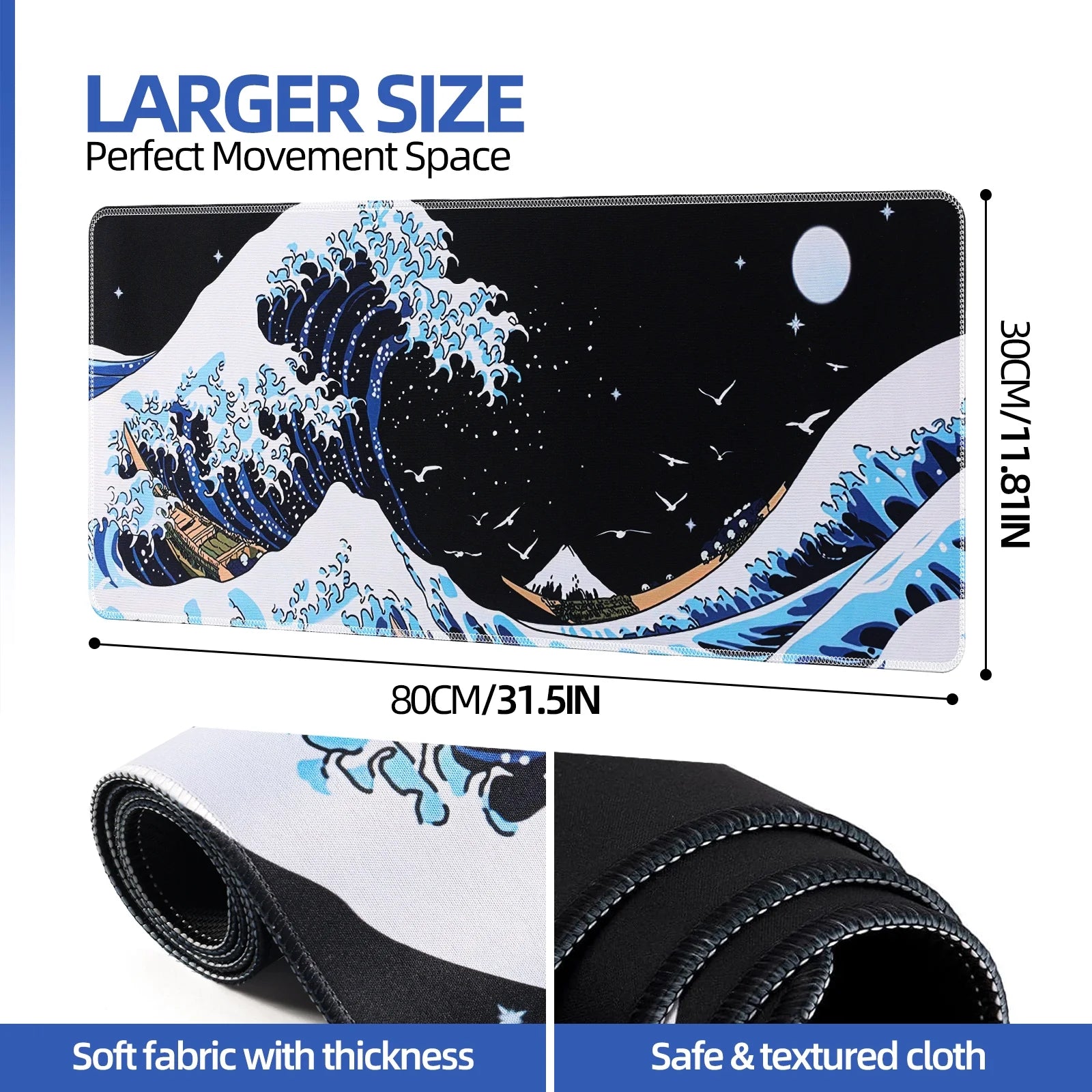 Gaming Mouse Pad,Mouse Pad 31.5X11.8Inch Large Extended Computer Mouse Mat Keyboard Full Desk Mousepad for Gaming, Office, Wave of Kanagawa