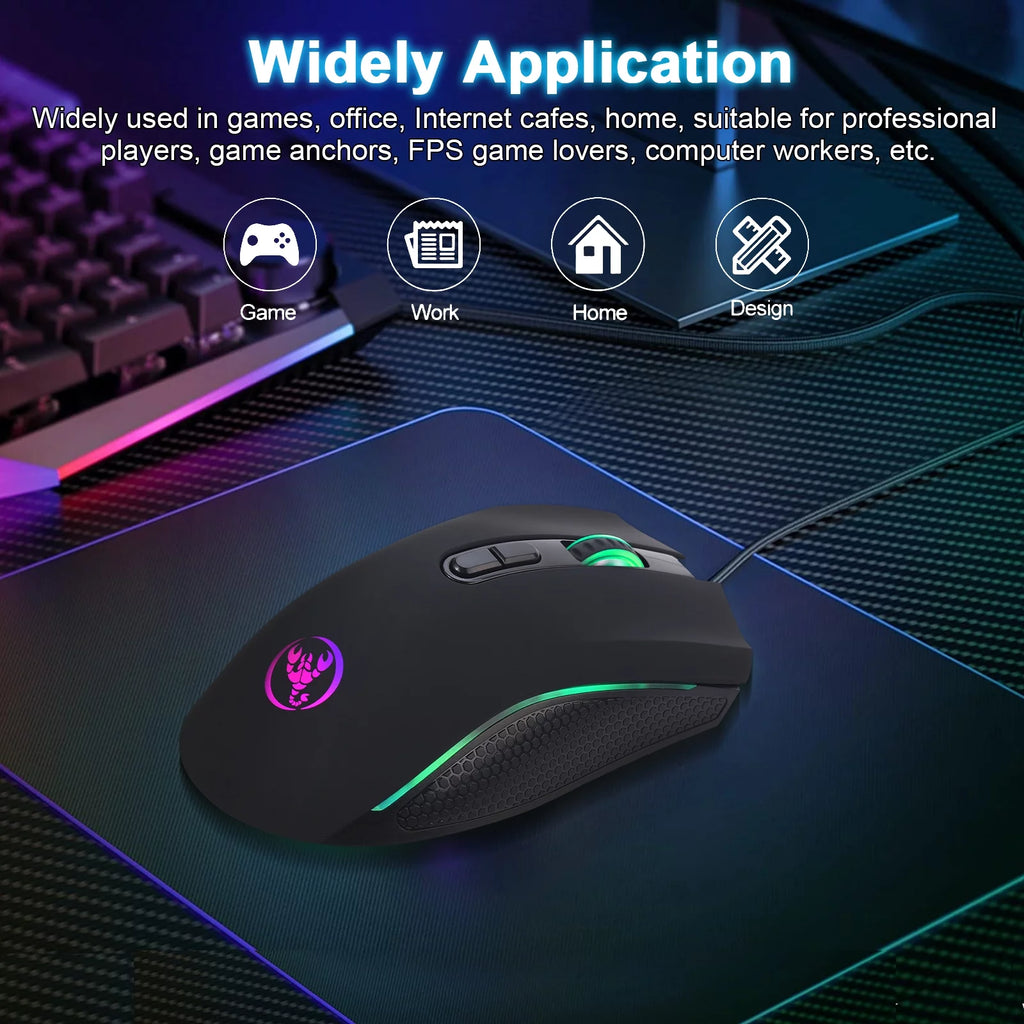 Gaming Mouse Wired, USB Computer Mouse with 4 Adjustable DPI, RGB Backlit LED, Side Buttons, Ergonomic Optical Mice for PC, Laptop, Windows, Mac, Vista, Linux, Gamer
