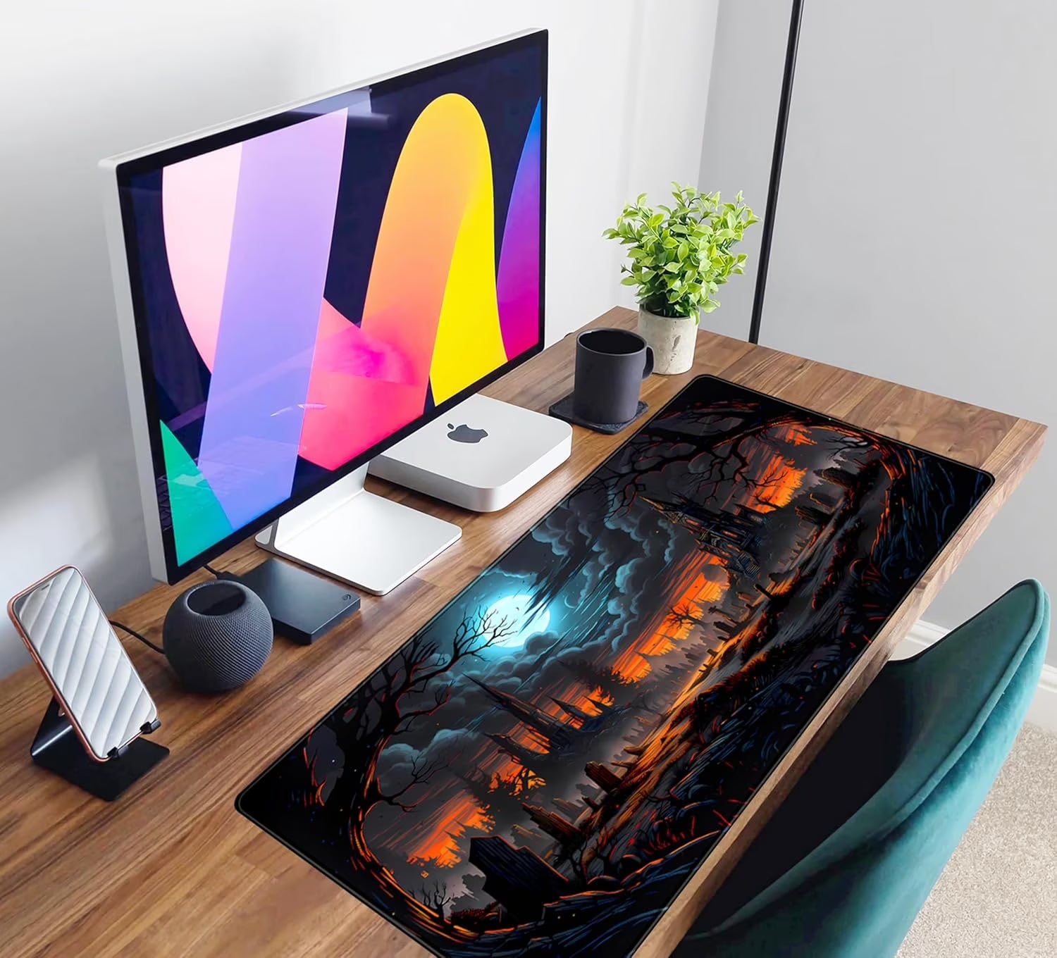 Dark Fantasy Castle Desk Mat Extended Desk Pad Gaming Mouse Pad, XXL Large Computer Laptop Keyboard Mat Wireless Mouse Mat, Office Desk Decor Mousepad Deskmat with Stitched Edges Matt 31.5X15.7 In
