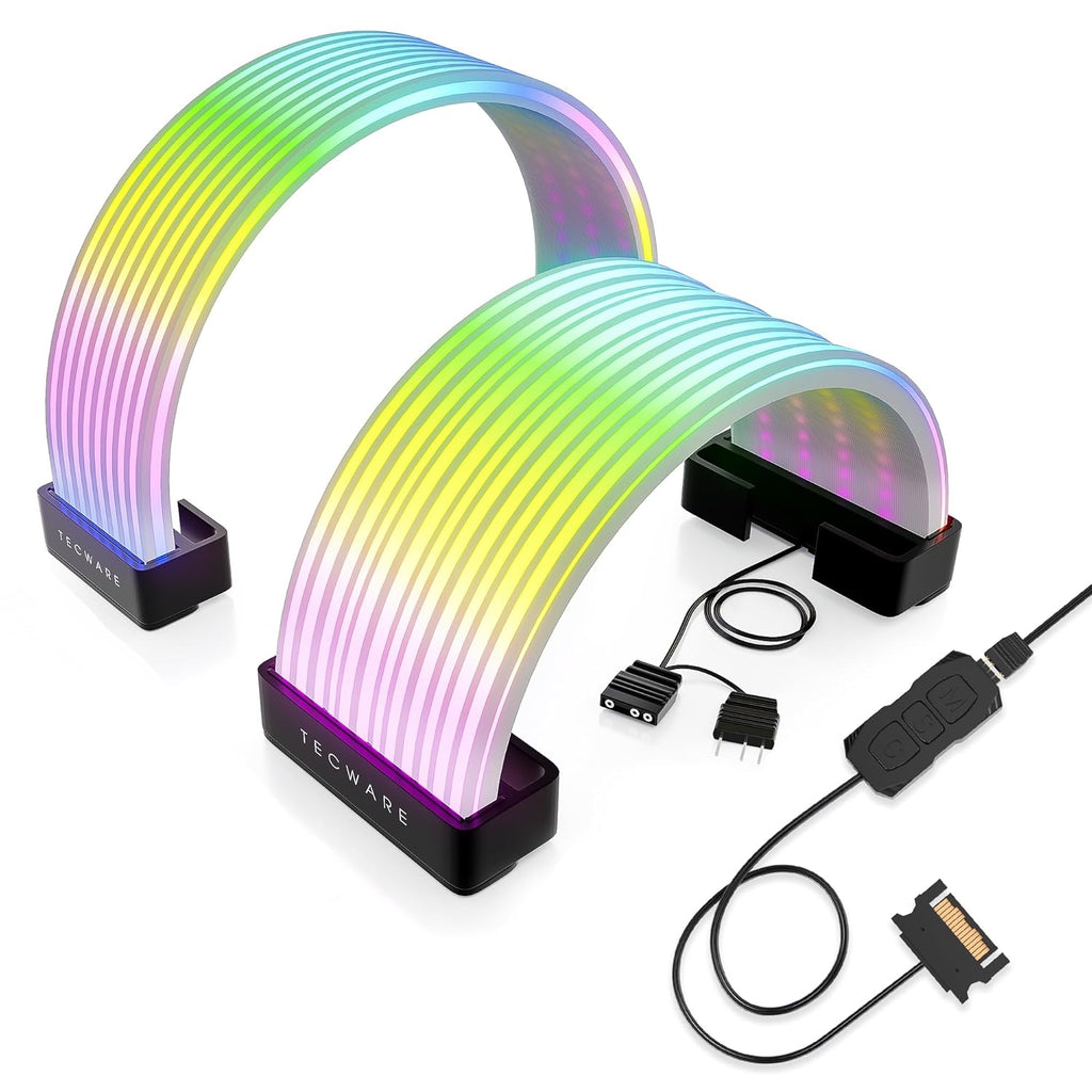 Flex RGB Cable Cover Kit | Compatible with 24-Pin Motherboard and 8-Pin/16-Pin GPU | ARGB PSU Cable Extension with 5V 3-Pin Sync | RGB Lighting Kit for PC Cables | Black