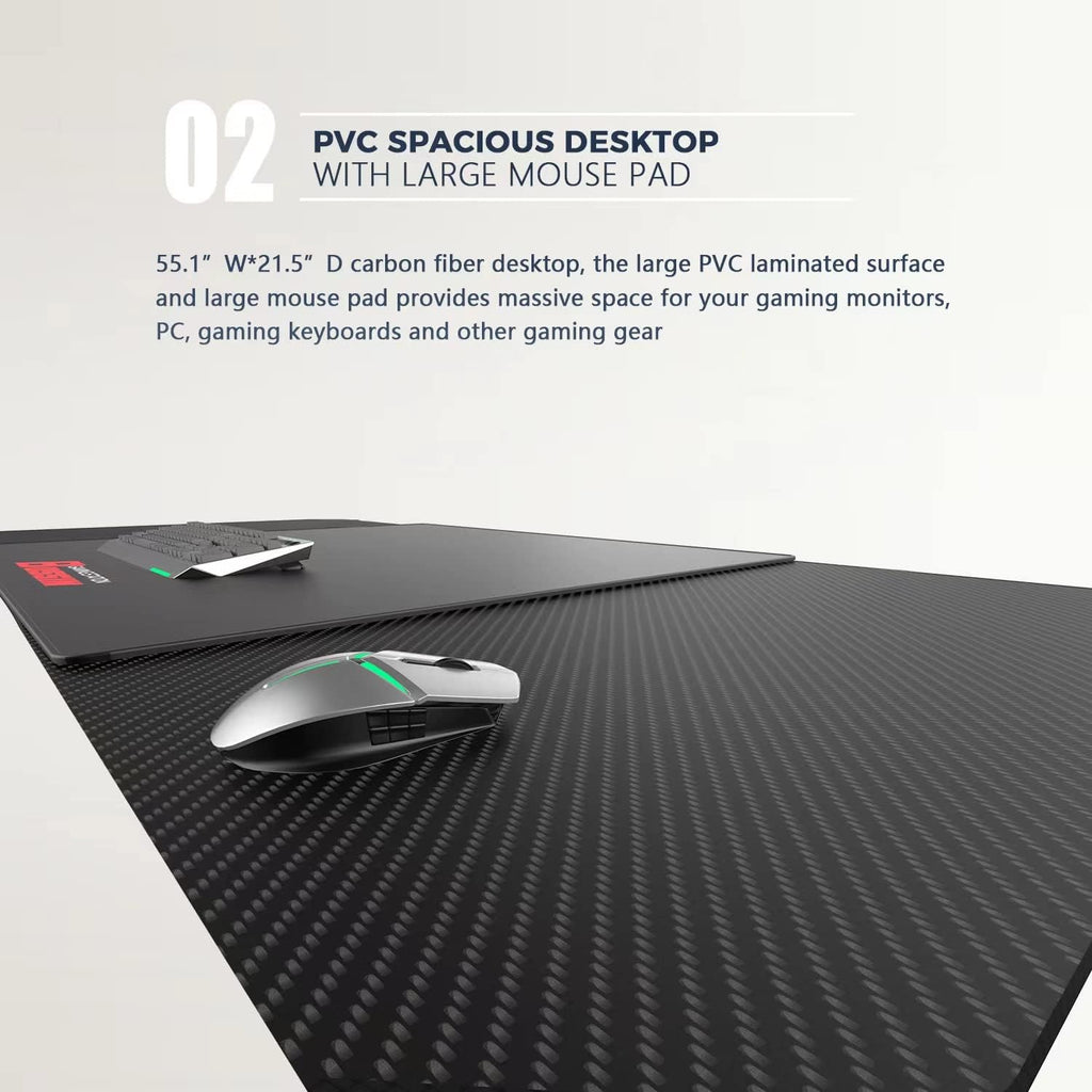 Ergonomic Gaming Desk 55 Inch, Z Shaped Office PC Computer Desk with Mouse Pad, Gamer Tables with Gaming Handle Rack, Cup Holder Headphone Hook
