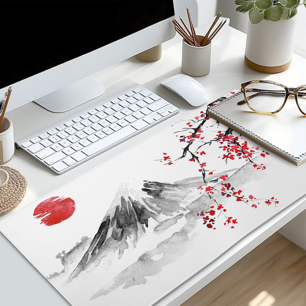 Japanese Cherry Blossom Sakura Large Gaming Mouse Pad 31.5×11.8 Inch XL Extended Waterproof Moudepads Non-Slip Rubber Base Keyboard Mat for Work/Office/Home