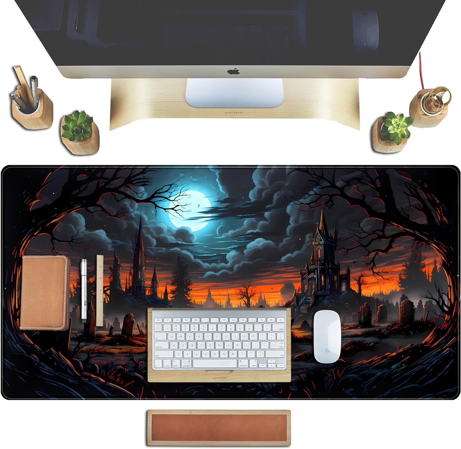 Dark Fantasy Castle Desk Mat Extended Desk Pad Gaming Mouse Pad, XXL Large Computer Laptop Keyboard Mat Wireless Mouse Mat, Office Desk Decor Mousepad Deskmat with Stitched Edges Matt 31.5X15.7 In