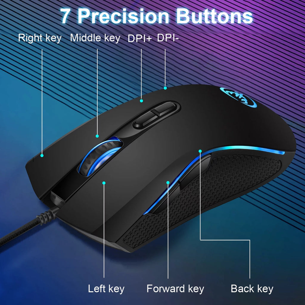 Gaming Mouse Wired, USB Computer Mouse with 4 Adjustable DPI, RGB Backlit LED, Side Buttons, Ergonomic Optical Mice for PC, Laptop, Windows, Mac, Vista, Linux, Gamer