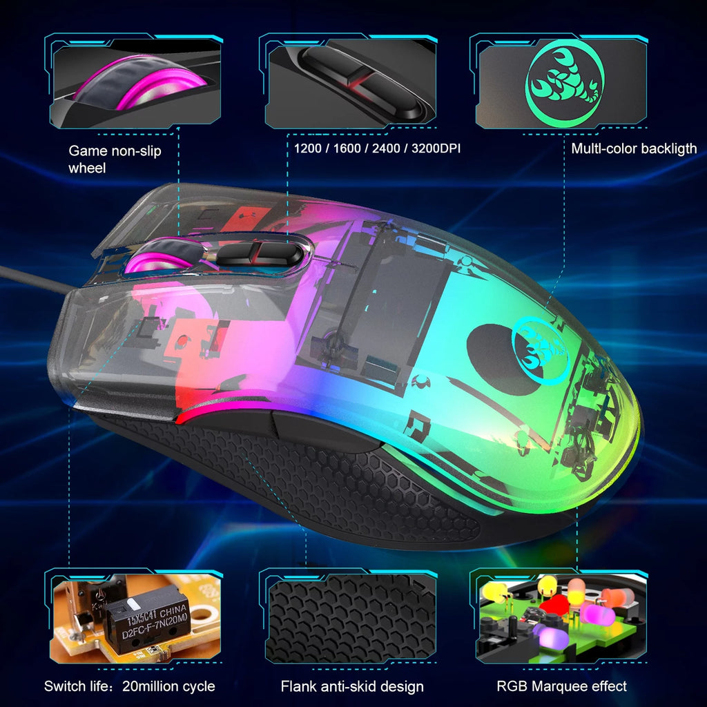 Gaming Mouse Wired, USB Computer Mouse with 4 Adjustable DPI, RGB Backlit LED, Side Buttons, Ergonomic Optical Mice for PC, Laptop, Windows, Mac, Vista, Linux, Gamer