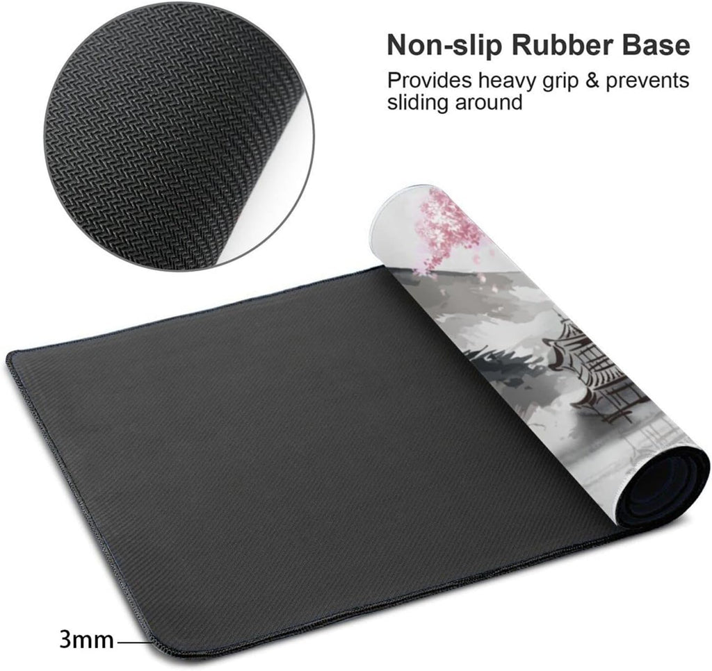 Japanese Mouse Pad Cherry Blossom Gaming Mouse Pad Sakura Extended XL Mousepad Non Slip Stitched Edges Office Desk Pad 31.5 X 11.8 Inch