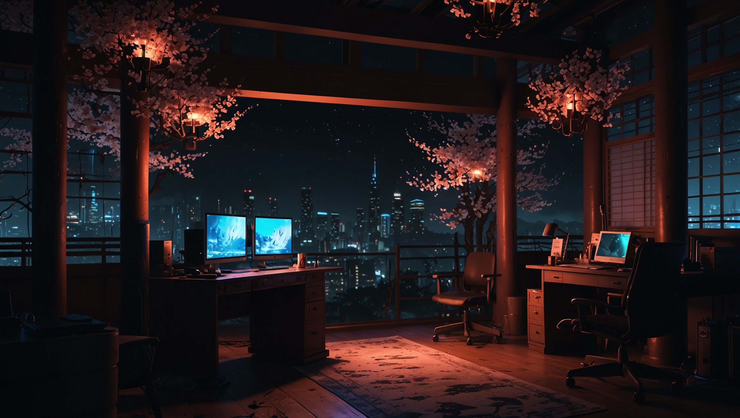Pixel Ronin hero banner — anime gaming setup with torii gate, crimson and cyan neon lighting